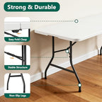 Folding Table 1 Pack, 6FT Folding Table Portable with Built-in Handle, Heavy Duty Plastic Table with Steel Legs Supports to 300lbs, Suitable for Party, Camping, Events Indoor&Outdoor Use, White