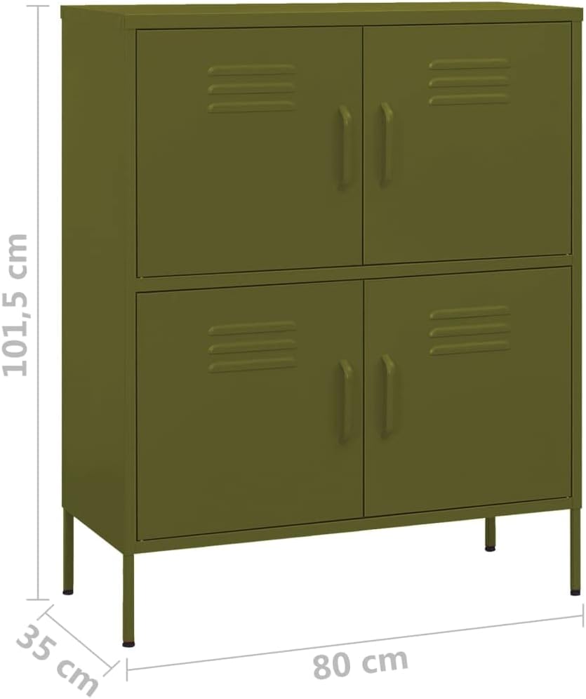 Olive Green Steel Storage Cabinet 13.8"x31.5"x40" Modern 4-Door Pantry Organizer & Bathroom Storage Cabinet Adjustable Shelves Robust Metal Frame for Living Room Kitchen Garage