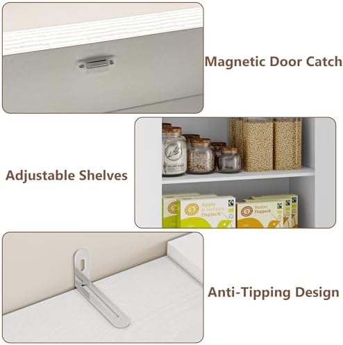 BORNOON Pantry Organizers and Storage Cabinet, 71” Barn Door White Kitchen Cabinet with Drawers and Adjustable Shelf, Tall Pantry for Kitchen, Dining Room, Living Room. Bathroom and Office