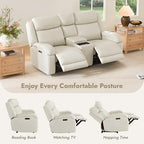 Watson & Whitely Genuine Leather Power Recliner Sofa & Loveseat Set, Cream | Wall Hugger Reclining Sofas, Power Headrest, Center Storage Console, Charging Ports, Cup Holders, Living Room Furniture Set