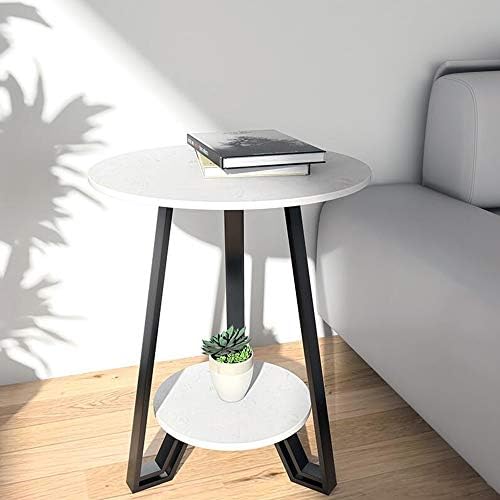 Telephone Table, Round Marble Side Table,Sofa & Console Tables,Telephone Tables,Easy to Assemble,2 Layers(Color:White,Size:19.6819.6823.62in)