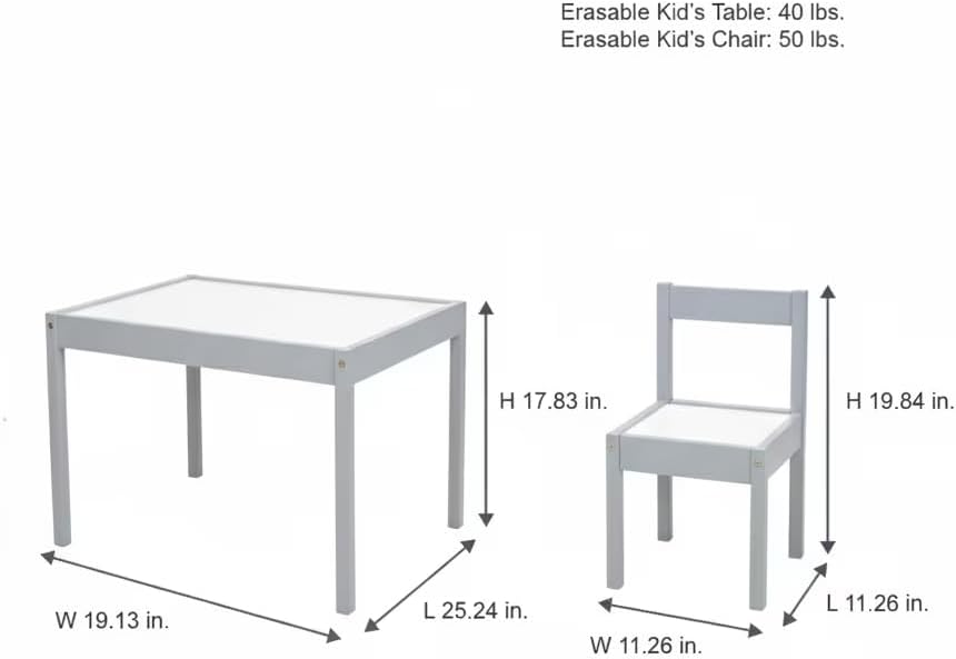 3-Piece Dry Erase Activity Table and Chair Set for Learning, Drawing & Creative Play