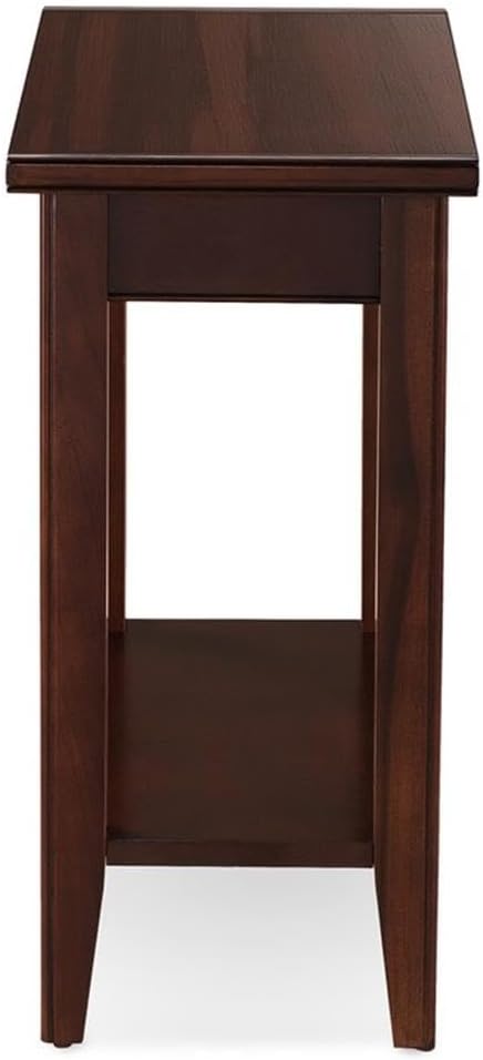 MAKLAINE Solid Wood Rectangular End Table, Chocolate Cherry Finish, 12 x 24 x 24 in, Space-Saving Narrow Design with Lower Shelf, Durable Living Room Side Table for Recliners or Small Spaces