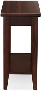 MAKLAINE Solid Wood Rectangular End Table, Chocolate Cherry Finish, 12 x 24 x 24 in, Space-Saving Narrow Design with Lower Shelf, Durable Living Room Side Table for Recliners or Small Spaces