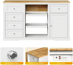 Kitchen Island with Charging Station Wood Kitchen Cart with Drawers Cabinet | Kitchen Island Cart, Wood Top Kitchen Island with Drawer Cabinet & Dual Pull‑Out Trays for Household Storage