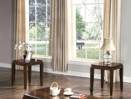 Polay 3-Piece Coffee and End Table Set with Parquet Design | Rich walnut finish, parquet pattern tops, sturdy wooden aprons (79mm thick), tapered legs, perfect for living rooms.