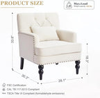 HUIMO Accent Chair, Tufted Upholstered Club Chair, Beige | Upholstered Fabric Armchairs, Button Tufted Reading Chairs for Living Room, Bedroom