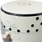 Hand-Painted Floral Bird Ceramic Drum Stool - Oriental Artistry Storage Ottoman, Accent Seat, End Table (The Butterfly‘s Floral Dance)