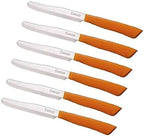 Tredoni 6 kitchen Knives - 4.3"/11cm Italian Stainless Steel Serrated Vegetable/Steak/Table Knife Cutlery, Rounded Tip (Orange)