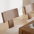 Farmhouse Dining Chairs Set of 6, Mid Century Modern Kitchen Chair Upholstered Natural Color Wooden Chairs with T-Shape Back, Armless Comfy Accent Chairs, Linen Beige