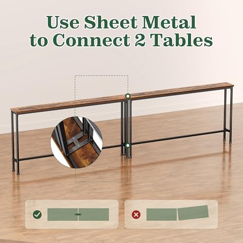 SUPERJARE 102.4 inch Narrow Behind Couch Table with Charging Stations | Power Outlet with USB-C Ports, Extra Storage Behind Sofa,Sofa Table Console Table for Entryway Living room, Rustic Brown