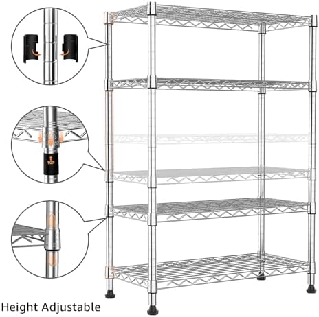 M MZG 1000 lbs Storage Shelving Steel Heavy Duty 4-Tier Utility Shelving Unit Steel Organizer Wire Rack for Home,Kitchen,Office,Chrome (13.7" D x 29.5" W x 47.2" H)