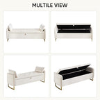Storage Bench for Bedroom, 65 Inch End of Bed Storage Bench Beige | Velvet Storage Ottoman Bench, Tufted Upholstered and Gold Legs, Bedroom Bench with Storage, Arms, 2 Pillows, for Window