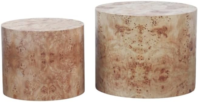 Nesting Coffee Table Set of 2, Modern Round Coffee Table (Natural Wood + Solid Wood+MDF + Farmhouse)