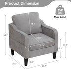 Accent Chairs Set of 2, Upholstered Living Room Chairs with Side Pockets, Mid Century Modern Reading Chair for Bedroom, Comfy Armchair Single Sofa Side Chair for Office, Small Room, Light Grey