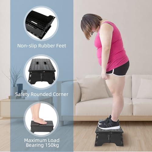 Folding Step Stool Step Stool Holds Up to 300 lb Plastic Foldable Step Stools Non Slip with Carry Handle Collapsible Stool for Kitchen, Bathroom or Bedroom