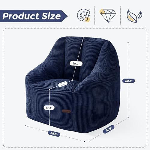 MAXYOYO Bean Bag Chair for Adults, Foam-Filled Floor Sofa for Reading | Bean Bag Chair for Adult with Filler, Cozy Living Room Chair for Bedroom Dorm, Navy