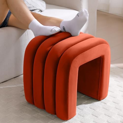ONEVOG Velvet Pouf Ottoman, Small Ottoman Foot Rest for Couch, 18 Inch Cute Vanity Chairs for Makeup, Living Room Decorative, Sturdy Frame, Upholstered Modern Footrest for Bedroom, Dorm, Rust, 2Pcs