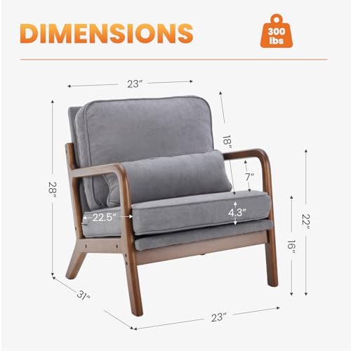 DUMOS Mid Century Modern Accent Chair, 16'' Seat Height Cozy Lounge Chair