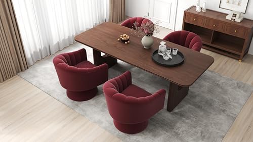 Swivel Accent Chair Set of 2, Modern Velvet Barrel Chair for Living Room | Cozy Barrel Chairs with Curved Backrest,a smoothly rotating metal base,Upholstered Armchair for Small Spaces, Bedroom,RED