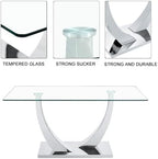 Modern Silver Dining Table, 63" Dining Room Table for 4-6 with Heavy Duty Tempered Glass Top, Rectangular Glass Kitchen Table with Sturdy U Shaped Base for Kitchen Dining Room