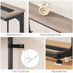 HOOBRO Narrow Console Table with Charging Station, Adjustable Height Sofa Table (25''-32.9''), Slim Behind Couch Table for Small Spaces, Entryway, Living Room, 39.4" Greige BG95UXG01