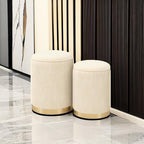 GIANTEX Ottoman with Storage, 1 Large & 1 Small Nesting Ottoman Side Table | Set of 2 Storage Ottomans, Upholstered Velvet/Linen Round Foot Rest Vanity Stool for Bedroom Living Room, Beige & Golden