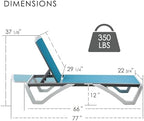 Kozyard Outdoor Chaise Lounge Chair, Full Flat Adjustable Patio Lounger with Aluminum Frame & Resin Legs, Textilene Fabric for Poolside, Backyard & Beach (Aqua, Chair)