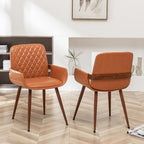 LUNLING Mid Century Modern Dining Room Chairs Set of 2 Accent Faux Leather Kitchen Chair Bentwood Frame with Armrest,Upholstered Seat,Metal Legs Chairs,Adjustable Foot for Kitchen Dining Desk(Orange)