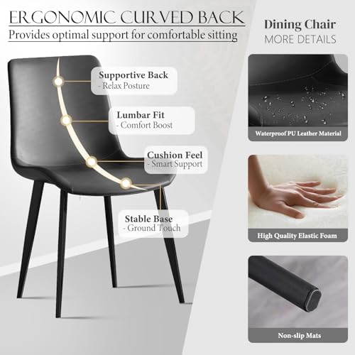 Dining Chairs Set of 4, Modern PU Leather Upholstered Dinner Chairs | Sturdy Metal Legs and Comfort Backrest, Armless Accent Side Chairs for Home Kitchen/Living Room/Restaurant (Dark Grey)