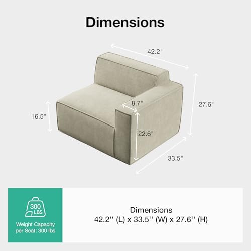Novilla Modular Sectional Sofa, No Assembly Cloud Sectional Couch with Smarts Coil® Support, Chenille Fabric Sectional Sofa, Couch for Living Room Apartment, Beige (Right-Arm Chair)
