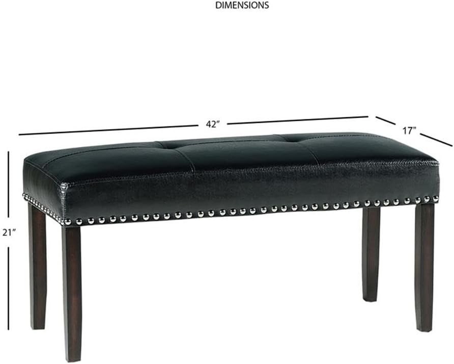 Steve Silver Westby Black PU Dining Bench w/Nailhead, Upholstered in Easy-Care Black Polyurethane, 42" L x 17" W x 19" H