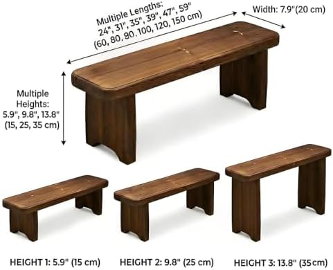 Entryway Bench, Solid Wood Bench, Wooden Shoe Bench for Entryway, Farmhouse End of Bed Bench for Bedroom, Dining Room, Kitchen, Outdoor Garden Seat, Indoor Window Seat, Plant Stand(L24xW7.9xH5.9inch)