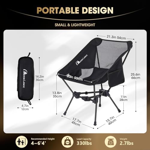 MOON LENCE Portable Camping Chair Backpacking Chair - The 4th Generation Ultralight Folding Chair - Compact, Lightweight Foldable Chairs for Hiking Mountaineering, Beach (Black-1Pack)
