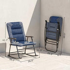 Outsunny Oversized Folding Rocking Camping Chair Set of 2 Padded Navy Blue | Outdoor Rockers, High Back and Armrests, Portable Outdoor Patio Chairs, Steel Frame, Garden Porch Lawn