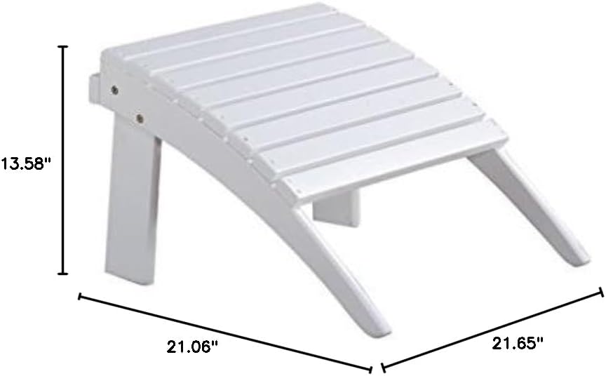 Outdoor Ottoman, Solid Wood and Acacia, White Finish, 21.6" W x 21.06" D x 13.7" H, Sturdy Transitional Patio Footrest, Ideal for Adirondack Chair or Outdoor Furniture Use