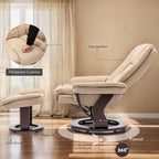 Swivel Recliner Chair with Ottoman Reclining Lounge Sofa Footrest, Set of 1 | 360°Sturdy Wood Base, Soft Faux Leather, Upholstered Ultra-Plush Foam, Modern Armchair, Living Room Bedroom Office Reading
