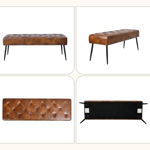 DUHOME Button-Tufted Ottoman Bench, Upholstered Bedroom Benches Leather Footrest Stool Accent Bench for Entryway Dining Room Living Room Bedroom End of Bed, Yellowish Brown