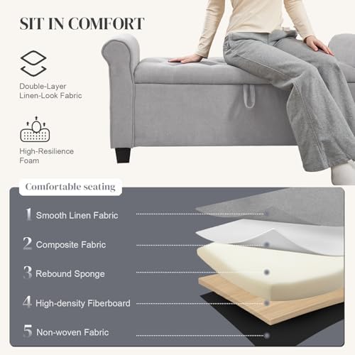 49" End of Bed Storage Bench for Bedroom, Upholstered Storage Ottoman | Easy Assembly with Instructions, Pet Friendly, Polyester Fabric Ottoman Bench for Bedroom, Living Room, Window, Entryway