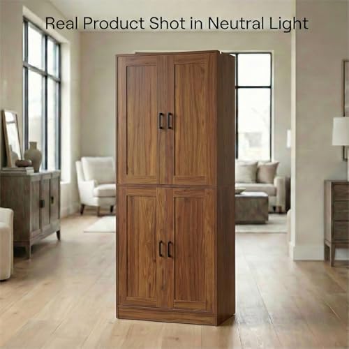 DIYART 71" Tall Kitchen Pantry Cabinet, Freestanding Food Storage Organizer with Doors & Adjustable Shelves, Large Utility Hutch Cupboard for Dining Room, Kitchen & Home Office, Rustic Brown
