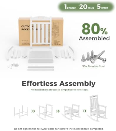 Outdoor Rocking Chair, HDPE Patio Rocking Chair, All Weather,White | Relax in Every Gentle Rock,Create Comfort Wherever You Love,Enjoy Your Me Time,Withstand Changing Seasons,Timeless Style