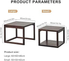 2 Piece Solid Walnut Wood Nesting Tables, Modern Square Stackable Coffee & Side Table Set, Pre-Assembled Space-Saving End Tables