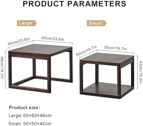 2 Piece Solid Walnut Wood Nesting Tables, Modern Square Stackable Coffee & Side Table Set, Pre-Assembled Space-Saving End Tables