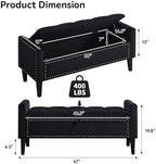 WUTUTUEE 47" Velvet Storage Bench, Upholstered Bed Bench with Storage, End of Bed Ottoman with Wooden Legs,Bedside Storage Bench for Bedroom, Living Room, or Entryway, Black