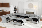 LLappuil Chenille Sectional Sofa Large U Shaped Modular Sofa with Storage Ottoman, 14 Piece Sectioanl Couches for Living Room, Adjustable Arms, Grey