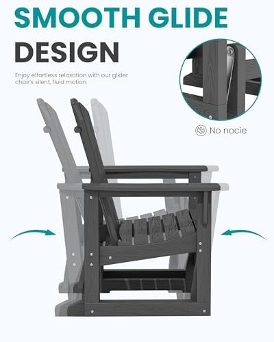 SERWALL Outdoor Glider Chair, HDPE Wood-Like Patio Glider Rocker All-Weather Porch Glider for Outside, Slate Gray