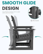 SERWALL Outdoor Glider Chair, HDPE Wood-Like Patio Glider Rocker All-Weather Porch Glider for Outside, Slate Gray