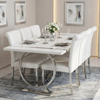 ACEDÉCOR Dining Chairs, White Leather Dining Chairs Set of 6, Upholstered Kitchen Room Chairs with Silver Stainless Steel Legs