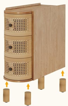 Tribesigns 3-Drawer Rattan End Table, Sofa Side Table with Vintage Embossed Handles, Slim Nightstand for Living Room, Bedroom, FiniMDF, No Assembly (1, Oak)