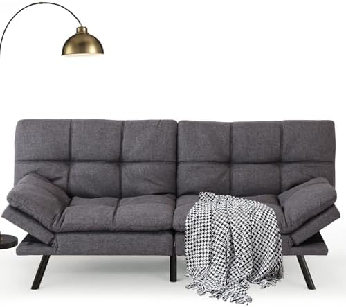 Opoiar Futon Sofa Bed Convertible Memory Foam Couch Bed, Modern Sleeper Sofa with Adjustable Armrests&Backrests, Christmas Futon Sets for Compact Living Spaces Office Dorm Bonus Room,Grey